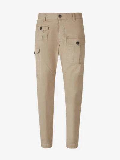 Dsquared2 Cotton Cargo Trousers In Taupe