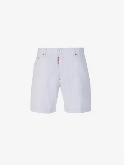 Dsquared2 Ripped Denim Bermuda Shorts In Blanc