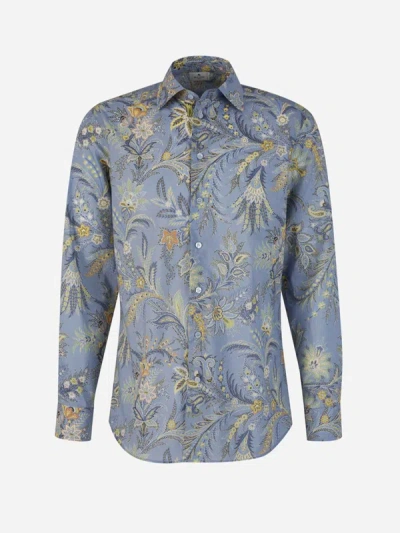 Etro Paisley Cotton Shirt In Blau Cel