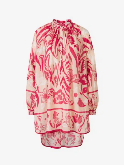 F.r.s. - For Restless Sleepers Floral Motif Caftan Mini Dress In Bordeaux