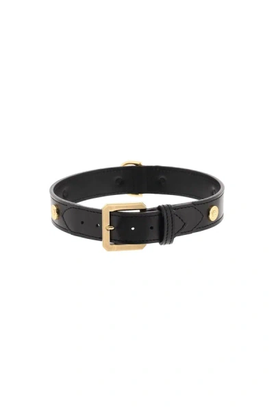 Versace Leather Collar With Medusa Studs - Large Women In Black