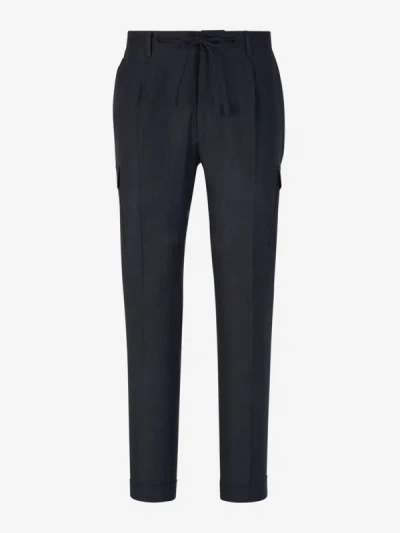 Gran Sasso Linen Cargo Trousers In Cargo Pockets On The Sides