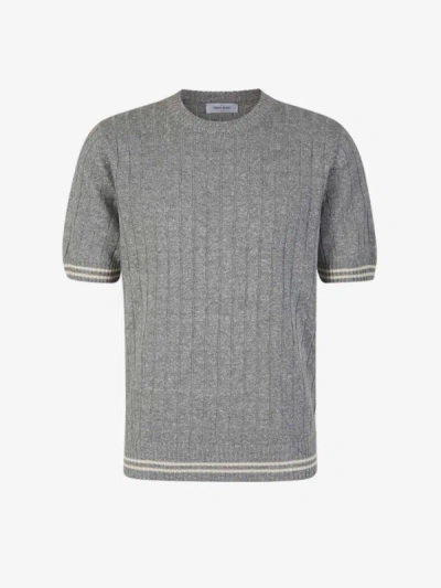 Gran Sasso Linen Ribbed Knit T-shirt In Gris Pedra