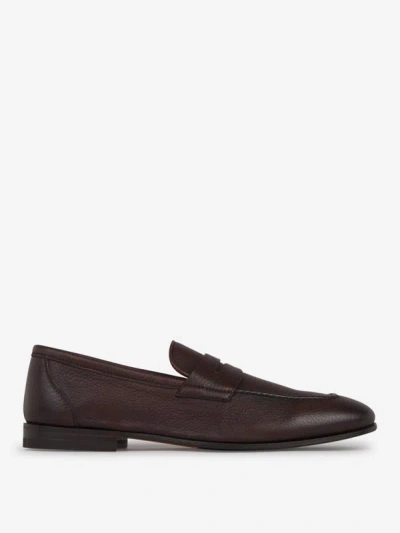 Henderson Baracco Grained Leather Moccasins In Marró Fosc