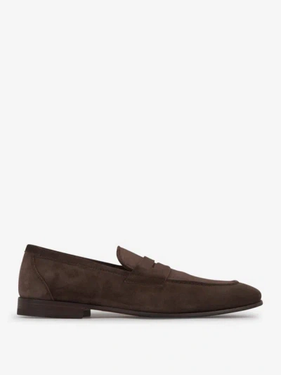 Henderson Baracco Suede Leather Moccasins In Marró Fosc