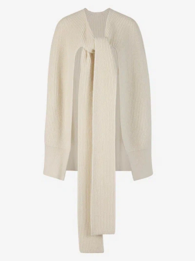 Jil Sander Knitted Cape Coat In White