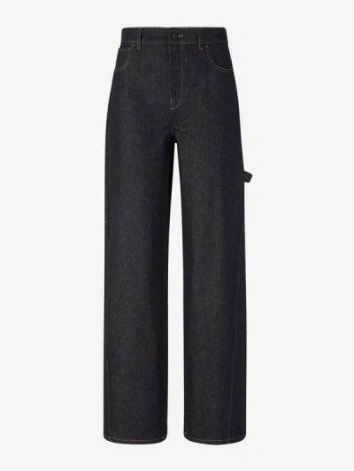 Max Mara Denim Cargo Jeans In Logo Patch On The Back