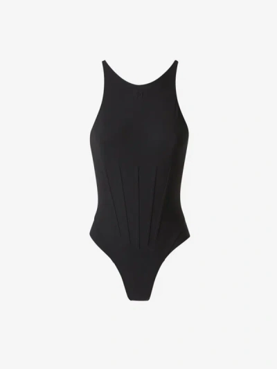 Mugler Logo Technical Swimsuit In Negre