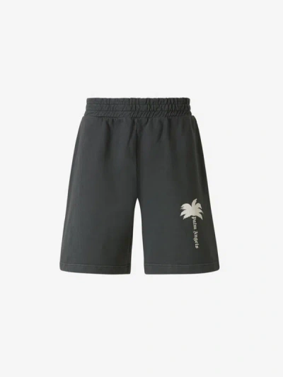 Palm Angels Logo Cotton Bermuda Shorts In Gris Antracita