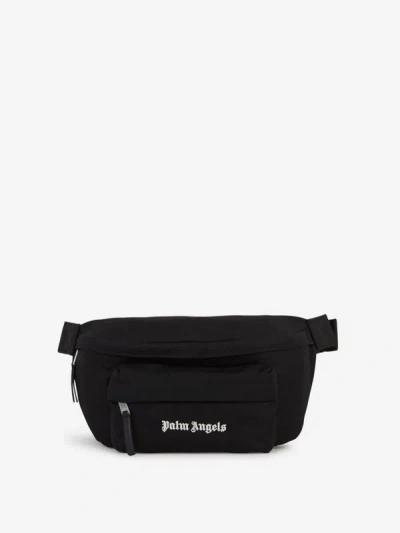 Palm Angels Logo Cotton Waist Bag In Black