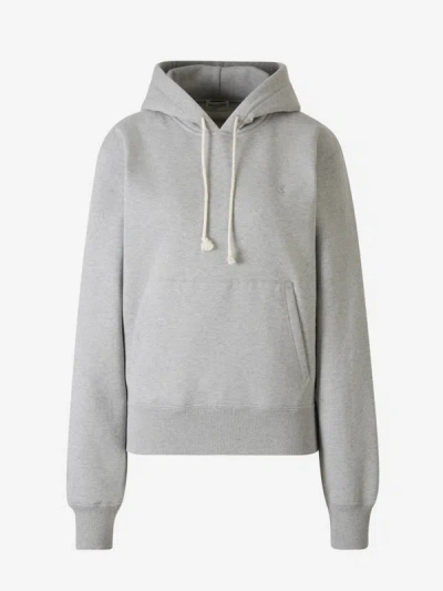 Saint Laurent Cotton Logo Hoodie In Gris Clar