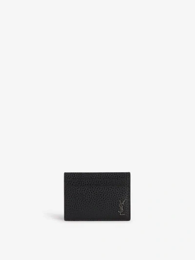 Saint Laurent Logo Leather Card Holder In Negre