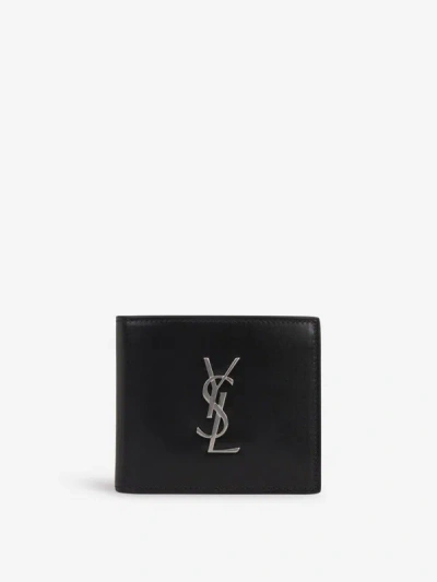 Saint Laurent Logo Leather Wallet In Black