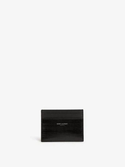 Saint Laurent Logo Leather Card Holder In Patent Effect