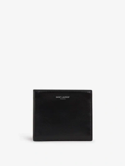 Saint Laurent Logo Leather Wallet In Glossy Effect