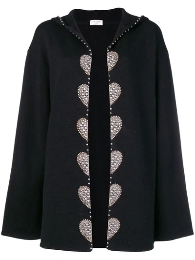 Saint Laurent Embellished Cardi Coat In Black