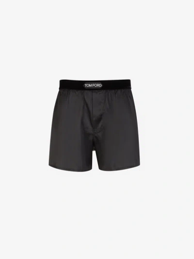 Tom Ford Logo Silk Boxer In Negre