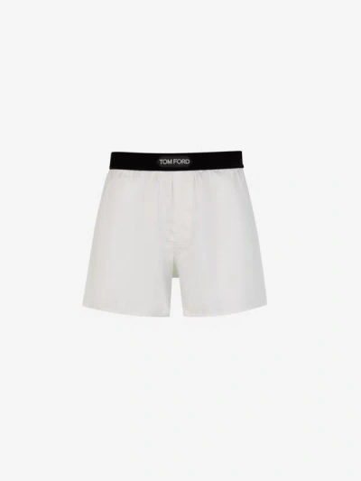 Tom Ford Logo Silk Boxer In Blanc