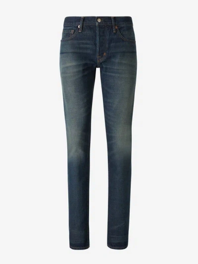 Tom Ford Slim Fit Cotton Jeans In Logo Patch On The Side And Back