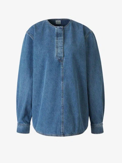 Totême Oversize Denim Blouse In Concealed Buttoned Collar