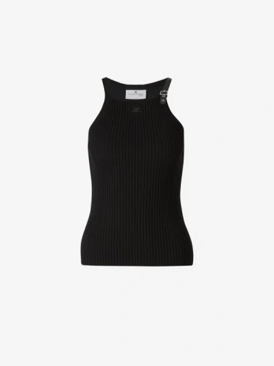 Courrèges Buckle Rib Knit Tank Top In Black
