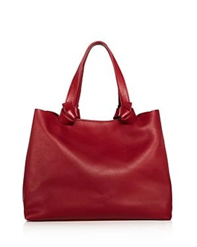 Callista Iconic Knotted Medium Leather Tote In Scarlet Merlot/gunmetal