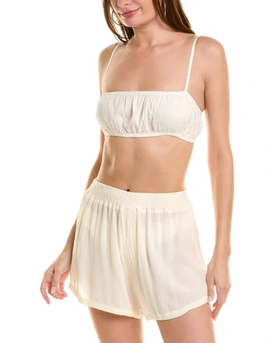 Weworewhat Ruched Linen-blend Bra Top In White