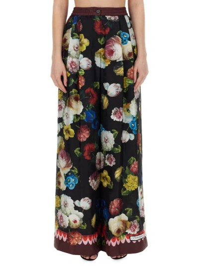 Dolce & Gabbana Trousers With Floral Print In Multicolour