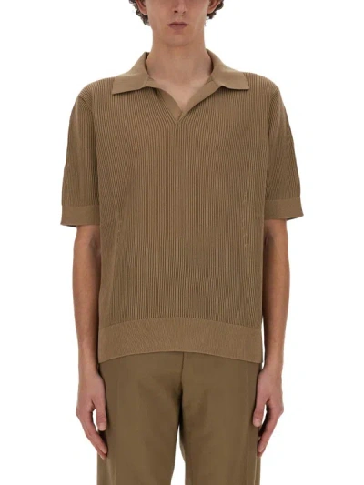 Dolce & Gabbana Perforated Polo Shirt In Camel