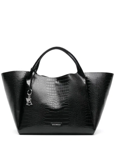 Ea7 Emporio Armani Logo Shopping Bag In Black