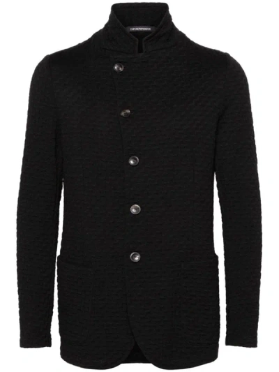 Emporio Armani Wool Blend Blazer Jacket In Black