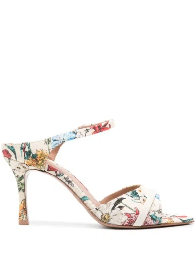 Malone Souliers Una 80 Printed Canvas Mules In Beige