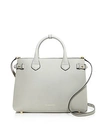 Burberry Banner House Check Medium Leather Tote In Light Grey Melange/gold