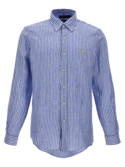 Polo Ralph Lauren Logo Embroidery Striped Shirt In Light Blue