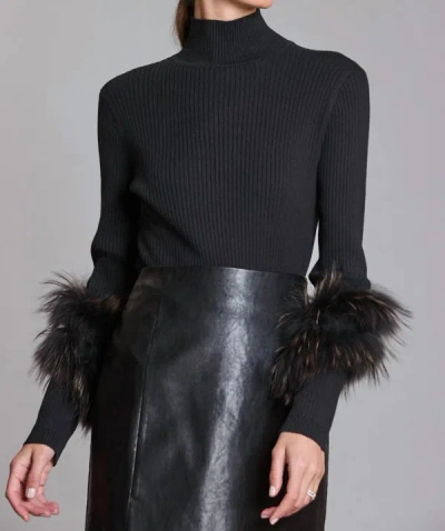 Tyler Boe Cashmere Mock Neck With Fur Sweater In Black