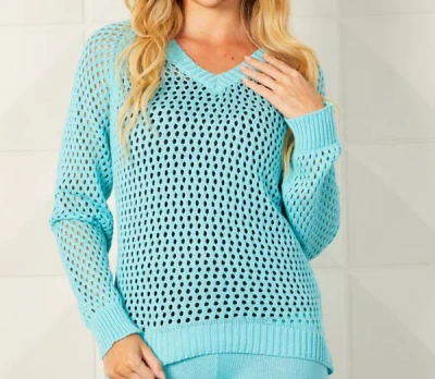 French Kyss Crochet V-neck Top In Aqua In Blue