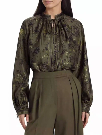 Max Mara Ardenne Floral Print Silk Twill Blouse In Khaki In Brown
