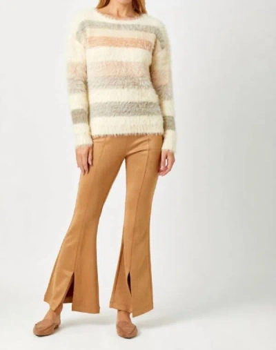 Mystree Fuzzy Stripe Sweater In Multi Color In Beige