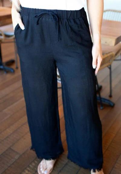 Gilli Scarlet Fringe Hem Wide Leg Pants In Black In Blue
