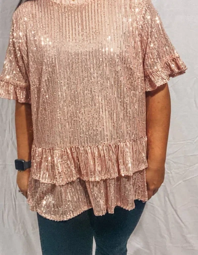 Andree By Unit Sequin Sparkly Top In Light Pink