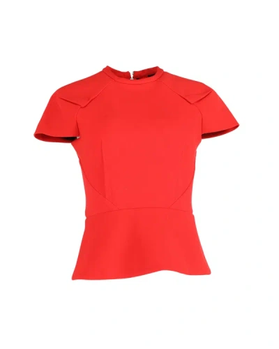 Roland Mouret Moss Crepe Stretch Peplum Top In Red Polyester In Orange