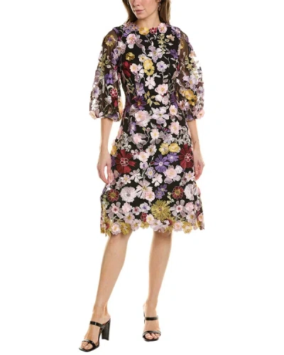 Teri Jon By Rickie Freeman Floral Applique Dress In Multi