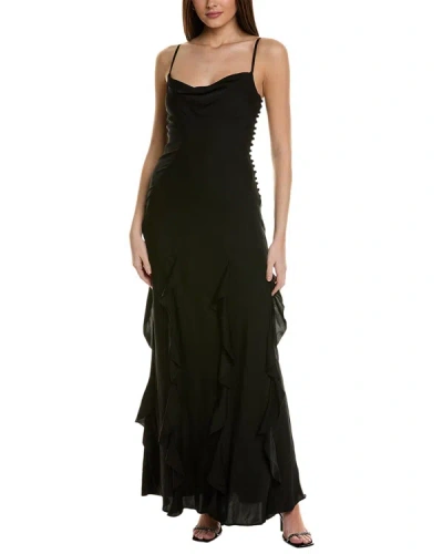 Nicholas Kamila Ruffle Cowl Silk-blend Gown In Black