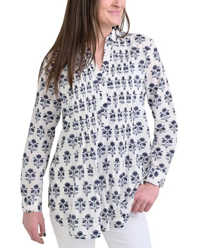 Pomegranate Pintuck Collard Tunic In Blue