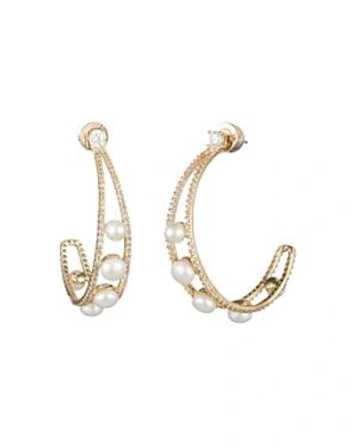 Carolee Gold-tone Crystal & Freshwater Pearl 1 1/2" Open Hoop Earrings