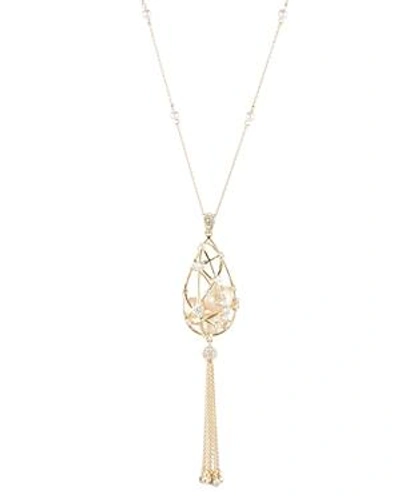 Carolee Gold-tone Crystal & Freshwater Pearl (4-10mm) Caged Tassel 36" Pendant Necklace