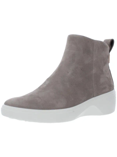 Ecco Soft 7 Zip Womens Leather Ankle Wedge Boots In Grey