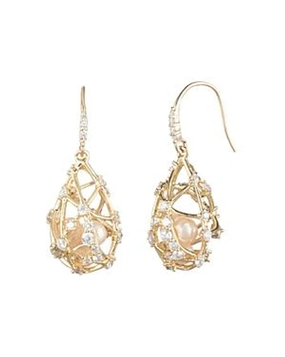 Carolee Gold-tone Crystal & Imitation Pearl Caged Drop Earrings