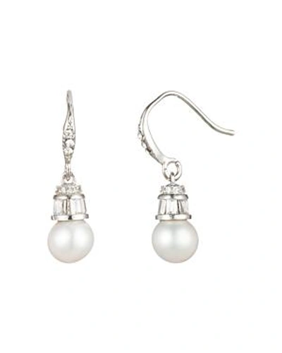 Carolee Silver-tone Crystal & Freshwater Pearl (6mm) Drop Earrings