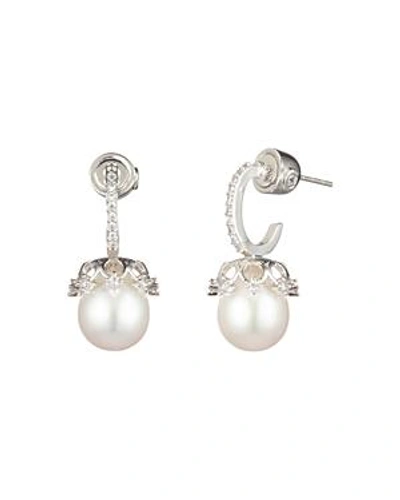 Carolee Silver-tone Crystal & Freshwater Pearl (10mm) Drop Earrings